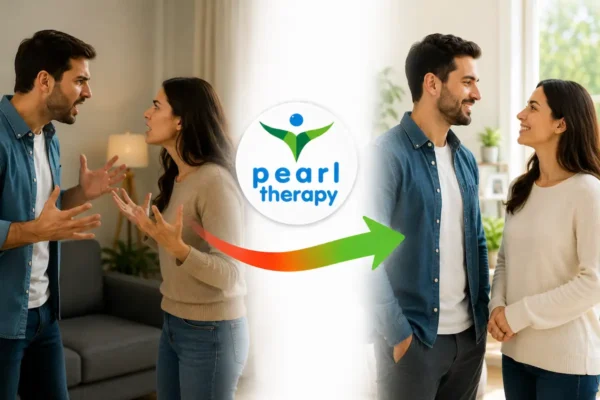 Pearl Therapy boşanma sonrası sorunlar için terapi ve danışmanlık görseli; ayrılık acısı, yalnızlık, stres, özgüven kaybı, öfke, çocuklarla ilgili kaygılar ve yeni hayata uyum zorlukları yaşayan bir kişinin profesyonel psikolojik destek ve bütüncül terapiyle daha güçlü, huzurlu ve dengeli bir yaşama geçişini göstermektedir