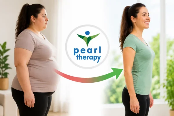 Pearl Therapy kilo verme tedavisi ve terapisi görseli; fazla kilo, duygusal yeme, kontrolsüz atıştırma, tatlı krizleri ve kilo verememe sorunları yaşayan bir kişinin bütüncül kilo terapisi, bilinçaltı çalışmaları, davranış değişikliği ve sağlıklı beslenme desteğiyle daha fit, dengeli, enerjik ve sağlıklı bir yaşama geçişini göstermektedir